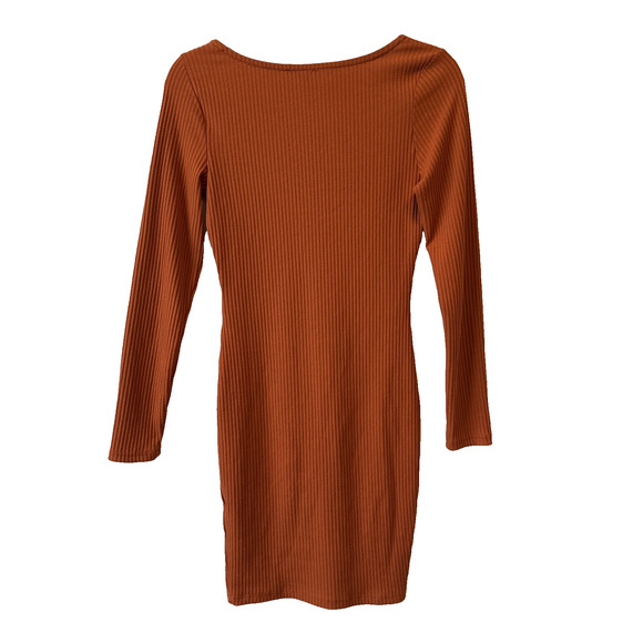 Iris Women's M Boho Ribbed Knit Long Sleeve Bodycon Dress Pumpkin Orange Fall - Picture 2 of 9